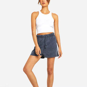 Shorts taille haute pour femme, vintage, coupe oversize, délavé à l'acide, style jogging, anti-plis, logo personnalisé, streetwear, effet usé, haute qualité - Product Image 6