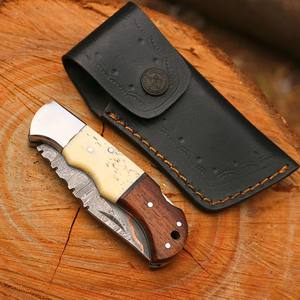 Cuchillo Plegable de Acero Damasco y Cobre con Bloqueo Trasero, Funda de Madera, Personalizado Cu Mai, para Bolsillo, EDC, Caza, Camping, OEM - Product Image 3