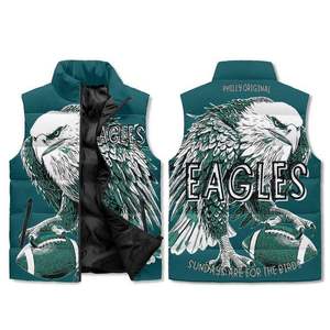 Chaleco Acolchado Personalizado Ecológico de Lona Transpirable e Impermeable para Hombre, Cuello Alto, Estampado Verde Azulado, Sin Mangas, con Cierre, para Fanáticos del Fútbol - Product Image 1