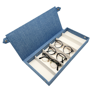 <b>Blue</b> Denim Eyeglasses <b>Storage</b> <b>Box</b> 6-Slot Rectangular Semi-Hard Case for eyeglasses display - Product Image 1