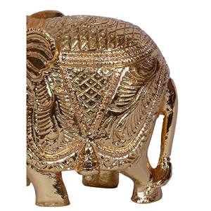 Petit éléphant habillé traditionnel de 4 pouces en laiton plaqué or Sculpture artisanale - Product Image 3