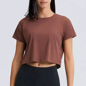 T-shirt court en coton à épaules tombantes pour femme, respirant, avec logo personnalisé, streetwear, vente en gros, OEM, marque privée - Product Image 2