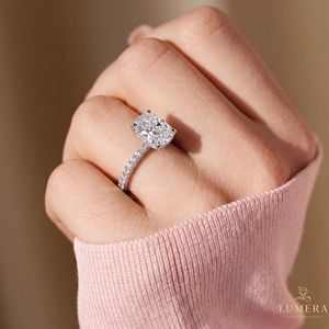 Elegant Elongated Cushion Cut Lab Grown Diamond Hidden Halo Engagement <b>Ring</b> <b>Secure</b> With Four Nail Prongs & Micro Pave Band <b>Ring</b> - Product Image 1