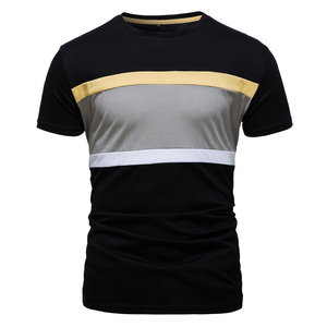 T-shirt décontracté pour homme, bleu, coupe ajustée, manches courtes, col rond, jersey tricoté, couleur unie, design simple - Product Image 5