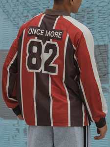 Camisa Polo de Manga Larga para Hombre, Corte Holgado, con Letras y Rayas, Estilo Casual, Otoño - Product Image 2