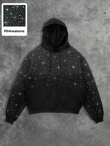 เสื้อฮู้ดดี้ขนแกะผู้ชายคุณภาพสูงแบบ OEM สไตล์สตรีท ตกแต่งด้วยคริสตัล ลายเรียบ ระบายอากาศได้ดี ทรงบ็อกซี่ - Product Image 6