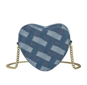 Heart-shaped Striped Woven Denim Summer Single <b>Strap</b> Fashionable Versatile Chain High-end Women's <b>Shoulder</b> Crossbody <b>Bag</b> 07 - Product Image 1