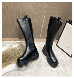 Stivale Chelsea Basso da <span class=keywords><strong>Donna</strong></span> 2024, Nuovo Modello Invernale ed Estivo, Impermeabile in Pelle, Interno Rialzato, Tacco Alto e Suola Spessa, di Tendenza <span class=keywords><strong>Casual</strong></span> e Morbido - Product Image 4