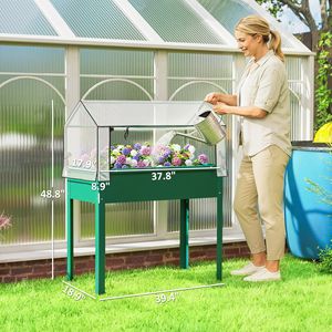 Fioriera Rialzata con Copertura a Serra, Letto Rialzato con Gambe e Foro di Drenaggio per Coltivare Verdure e Ortaggi - Product Image 3