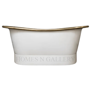 อ่างอาบน้ำเหล็กหล่อทรงวงรีแบบตั้งพื้นคุณภาพสูง สีขาวคลาสสิก พร้อมขอบสีทอง อ่างอาบน้ำแบบแช่ตัว อ่างอาบน้ำแบบตั้งพื้นสำหรับห้องน้ำ - Product Image 1