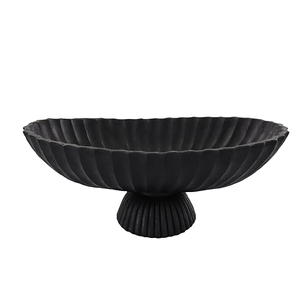 Grand bol décoratif long - Bols décoratifs noirs cannelés et festonnés pour la décoration intérieure - Décor à volants, bol à clés élégant - Product Image 1