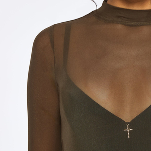 Camiseta de malla transparente de manga corta para mujer, color liso, fina, informal, 100% algodón, Primavera Verano 2026 - Product Image 6