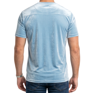 Camiseta de Terciopelo Transpirable Azul Claro para Hombre, Cuello Redondo, Manga Corta, Informal, Estilo Minimalista, Suave y Afelpada - Product Image 2