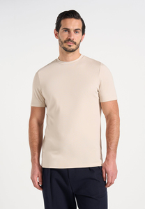 Camiseta de Algodón para Hombre, Color Beige, Manga Corta, Cuello Redondo, Corte Regular, Estilo Casual, Color Sólido, Tejido Transpirable - Product Image 2