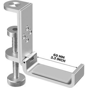 Supporto Pieghevole in Alluminio per Cuffie, Universale, Argento Platino, con Gancio a Morsetto da Scrivania, Salvaspazio - Product Image 1