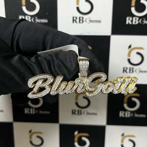 Custom Cursive BlurGotti <b>Name</b> Pendant VVS Moissanite Iced 925 Silver Plated Classic Style for Anniversaries Chic Charming Charms - Product Image 3