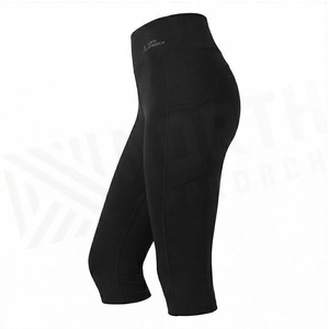Pantalon de yoga taille haute mi-mollet pour femme North Approach, noir uni, extensible dans quatre directions, avec poches, design sans coutures - Product Image 3