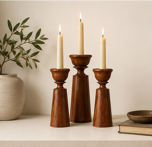 Handmade Rustic Mango Wood Pillar <b>Candle</b> Holder <b>Set</b> Vintage Decorative Wood Candlestick Stand For Wedding Centerpieces & Home - Product Image 6