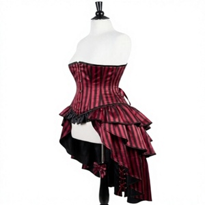 Corset gainant respirant à haute compression pour femme, à rayures rouges et noires, en brocart, avec volants et baleines en acier, pour le sport quotidien - Product Image 2