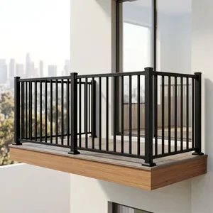 Rampe de balcon moderne en acier noir, fixation au sol, design contemporain, résistante à la rouille, pour usage extérieur - Product Image 3