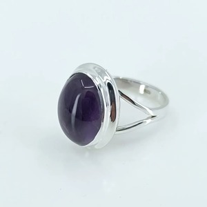 Amethyst <b>Ring</b> Handmade Sterling Silver Bezel Setting Natural Purple Oval Gemstone <b>Boho</b> Jewelry February Birthstone - Product Image 4