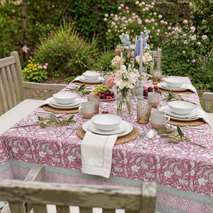 Paisley Rose Vine 10 Seater Tablecloth 180x270cm Handcrafted Block Printed 100% Cotton Premium Dining <b>Table</b> Home Decor Gift - Product Image 5