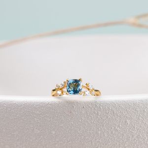 Bague en topaze naturelle, topaze bleue de Londres, pierre de naissance, argent sterling 925, plaqué or 14 carats, cadeau d'anniversaire pour elle - Product Image 1