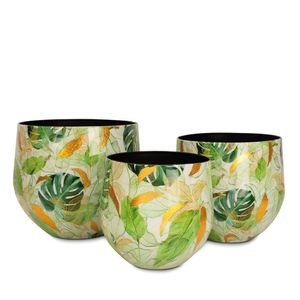 Linea Exports Inc Ceramic Round <b>Vase</b> With Floral Design Glossy Finish Handmade Bohemian Style Tabletop Decor - Product Image 3