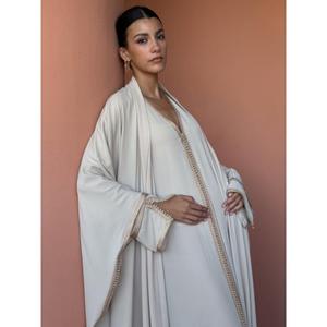 Two-piece Traditional Silk Kaftan Set Summer Winter Party Flowing V-neck Open Kimono Handmade Embroidery Floor-Length Quick Dry - Product Image 6