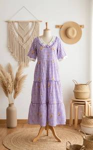 Vestido Maxi de Algodón de Alta Calidad para Mujeres y Niñas, Tela Suave y Transpirable para Uso Diario Informal de Verano, Disponible para la Venta - Product Image 5