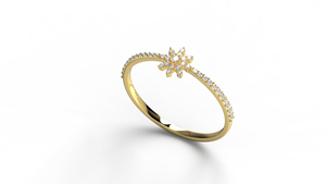 18K Gold Dainty Snowflake Round Diamond Ring For Women Starburst <b>Cluster</b> Ring Pave Half Eternity Band Fine Jewelry for Women - Product Image 2