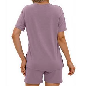 Conjunto Casual de Verano para Mujer, 2 Piezas, Camiseta y Pantalones Cortos, Algodón Suave, Conjunto Combinado, Venta al Por Mayor, OEM, Transpirable, Ecológico - Product Image 4