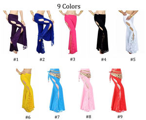 Wholesale Price Free Size Womens Belly Dance Side Slit <b>Lace</b> Pants Flared Bell Bottom Dance Trousers for Practice Performance - Product Image 3