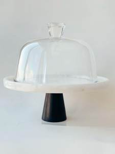 Modern Customizable Round Marble <b>Cake</b> <b>Stand</b> with wooden Base & glass lid Handmade Dessert Display Pedestal Party Home hotel - Product Image 4