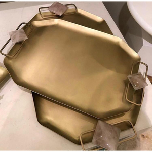 Luxury Hammered Metal Serving <b>Tray</b> Set Handcrafted Decorative <b>Black</b> & Gold Nested <b>Trays</b> With Handles For Ottoman Coffee Table - Product Image 6