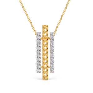Collier pendentif géométrique ajouré architectural à triple barre verticale et diamant - Product Image 2