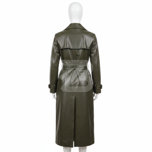 Women Genuine Leather <b>Trench</b> Coat Custom Logo OEM ODM Wholesale Long Belted Double Breasted Outerwear - Product Image 5