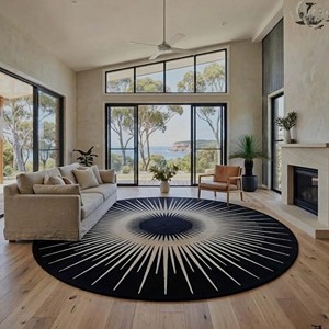 Luxury <b>Round</b> Sunburst Area Rug Black White Modern Abstract Hand Tufted <b>Carpet</b> Living Room Bedroom Decorative Floor Mat Soft Rug - Product Image 1