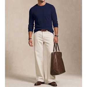 Pull à manches longues en tricot pour homme, couleur unie, pull décontracté d'automne avec poche avant, manches longues, coupe régulière - Product Image 4