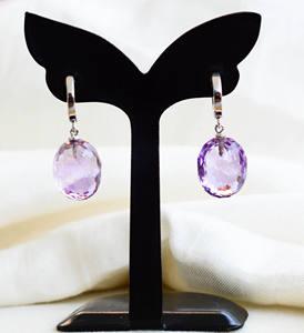 Royal Prism Elegance – Boucles d'oreilles pendantes de luxe en argent sterling 925, améthyste violette naturelle, taille briolette, fabriquées artisanallement - Product Image 1