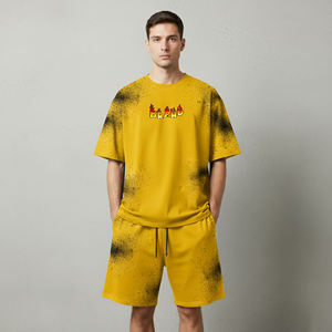 2026 New Arrived Summer Casual Wear Streetwear Custom Silk Screen Print logo 100% Cotton <b>Spray</b> Effect Hip Hop Men's t-shirt <b>Set</b> - Product Image 1