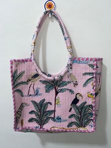 Style De Maison Sac fourre-tout en toile de coton imprimé floral bohème personnalisé avec fermeture éclair |   Sacs de plage réutilisables pour femmes avec chaînes - Product Image 2