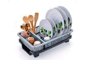 Gray Plastic Dish Drying Rack With Drainage Tray And Utensil Holder Household items home <b>garden</b> kitchen organizer <b>knives</b> kitchen - Product Image 6