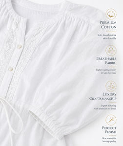 Elegant White Midi <b>Dress</b> for Women | Premium Cotton <b>All</b> Seasons Wear with Modern Professional Tailoring Vintage Design - Product Image 3