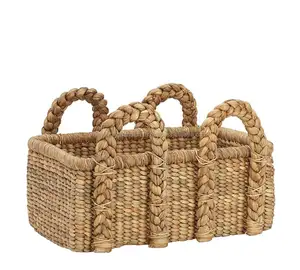 Handweave woven rectangular seagrass storage basket with handle wicker woven basket water hyacinth