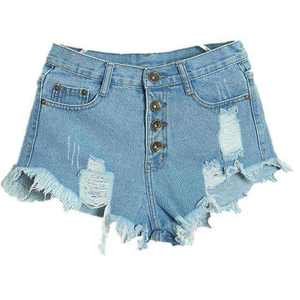 Shorts de Mezclilla para Mujer, Cintura Alta, Desgastados, con Detalles Rotos, Estilo Casual de Verano - Product Image 2