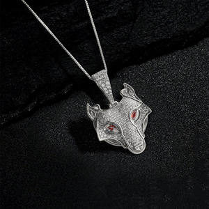 Pendentif Loup Glacé Yeux Rouges en Argent Sterling 925 Plaqué Rhodium avec Moissanite, Collier Viking Fenrir Style Hip Hop, Bijoux Nordiques - Product Image 4