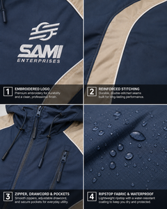 Conjunto Deportivo de Hombre con Capucha, Estilo Waffle, 100% Poliéster, Color Azul Marino y Beige, Chaqueta Deportiva con Cierre Completo y Pantalones, Ropa de Invierno - Product Image 5