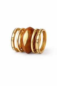 Ensemble de bracelets tendance en bois et laiton gravé, forme ronde, fait main, pour femme, collection Royal Charm Luxury - Product Image 3