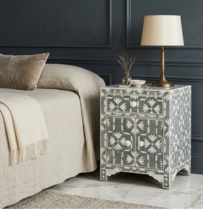 Decorative Nightstand End Table Bedside <b>Cabinet</b> with Patterned Drawer and Door <b>Storage</b> for Bedroom - Product Image 1